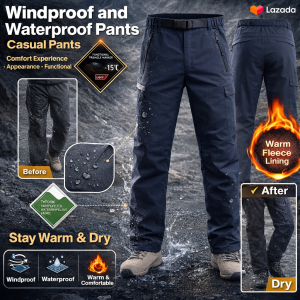 【Windproof Waterproof】Functional Outdoor Pants/Hiking Pants/Softshell Waterproof Thermal Fleece Lined Outdoor Trekking Casual Trousers/Slim Fit Lightweight Walking Clothing