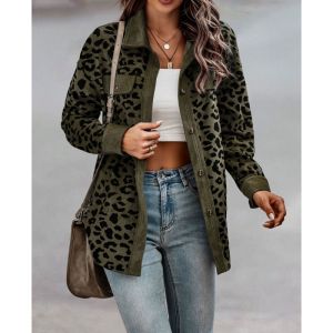 3102024 Fashion Cross-border Womens Clothing Autumn Winter Fashion Leopard Print Button Long Sleeve Jacket Coat for Women