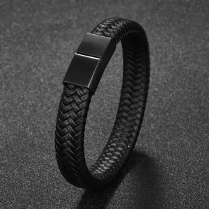 VIRAL Gelang Gesper Magnet Full Black / Gelang Pria Lilit Anyam Magnetis Import High Quality - Gelang Pria Keren With Safe Magnet Buckle / Gelang Kulit Hitam Baja Anti Karat Vintage Pria / Gelang Cewek Cowok Kulit Retro Modern