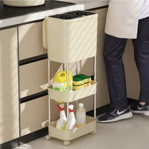 Thùng đựng rác - Thùng rác nhà bếp 3 tầng VALUE chân bánh xe xoay 360 độ có ngăn để đồ. Thùng rác 3 ngăn thông minh.