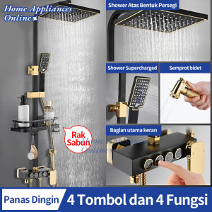 Shower Kamar Mandi 4 Dalam 1 Set Shower Termostatik Dengan Faucet Sprayer Faucet Panas Dan Dingin