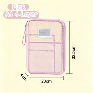 A4 Nylon Mesh Zipper Subject Bag 4-Layer L-Shaped Document Pouch Handheld Paper Organizer Bag
