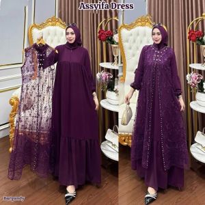 BOC/Assyifa Dress Ceruty Tille/Dress terbaru/Dress brukat/Dress kondangan/Dress lebaran/Gamis wanita