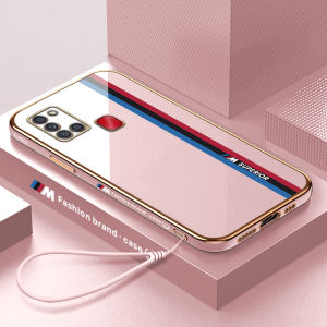 Hontinga Casing Case For Samsung Galaxy A21S M31 Case Fashion Racing Luxury Chrome Plated Soft TPU Square Phone Case Full Cover Camera Protection Anti Gores Rubber Cases For Boys