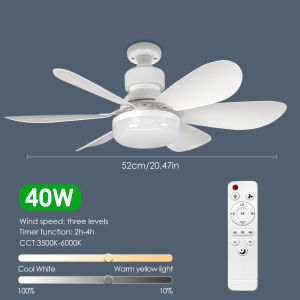 Dundun AC85-265V Silent Ceiling Fan Light E27 Detachable Fan Blade Fan Light 30W/40W Dimmable Ceiling Fan Light With Timing Function
