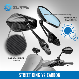 Street King Side Mirror v2 Anti-Glare Blue Lens Carbon Fiber Design CNC Alloy Universal Surfy Motorcycle