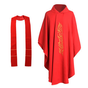 Catholic Church Priest Chasuble Embroidered Vestments Clergy Robe Muslim Wear 4 Colors (Red、White、Purple、Green)