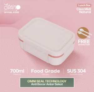Stein Lunch Box Lunea Midi 700ml Anti Tumpah Bonus Sendok Garpu Food Grade Silikon Omni Seal Technology SUS304
