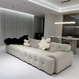 Sofa Italian Minimalist Lazy Sofa Fabric Modern Sofa Chair Living Room Straight Row 3 Seater Sofa