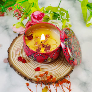 Scented Candles Aromatherapy Dried Petal Scented Candle Tin Box Home Fragrance Souvenir Candle