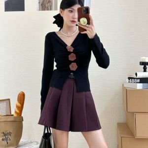 🔥[C378] Áo len thun nữ Montoghi dệt kim kiểu HOA TRÀ NHÚN GIỮA tay dài kiểu xẻ tà cực hot - Kholenqc