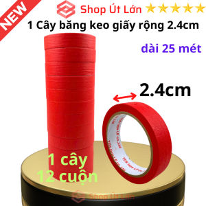 Băng keo giấy màu đỏ rộng 2.4cm dài 25 mét lõi giấy 3mm - 1 cây có 12 cuộn