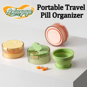 Aoduoyaya Portable Pill Cutter Precise Cutting Dustproof Mini Medicine Box with Foldable Cup 4 Compartment Medicine Storage Box