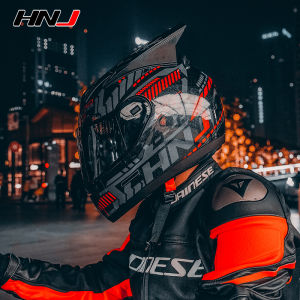 🏍️HNJ Full Face Helmet Malaysia Murah Anti-fog Motorcycle Helmet Motor Black&Red COD