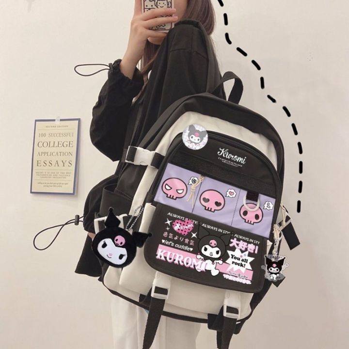 Buy 3NH® Kuromi Girls Casual Backpack, Large Capacity Cinnamoroll Nylon Backpack, School Bag, Laptop Bag for School, Shopping, Play (Color : Black A, Size
