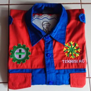 kemeja teknisi AC merah biru mantaf