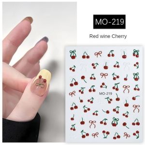 Devonmet Crystal Diamond Embossed Cherry Nail Art Sticker / 5D Three-dimensional Burgundy Cherry Nail Diamond Sticker