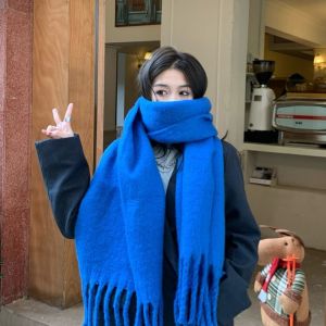 C6577 อบอุ่นและอบอุ่น ผ้าพันคอแคชเมียร์ฤดูหนาว นุ่มนุ่มๆ สีทึบทึบ ผ้าคลุมไหล่แบบพัน แฟชั่นสำหรับผู้หญิง หนาขึ้น ผ้าพันคอพู่ยาว สำหรับผู้หญิง