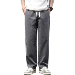 Plain Elastic waist Straight pants Composite twill fabrie Multi pocket Loose Cargo pants M-3XL