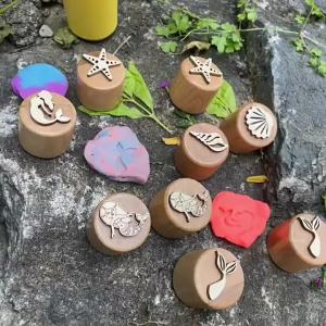 Cross-border bestseller mermaid childrens wooden stamp toy Montessori baby kindergarten early education educational toy diy Teaching Aids