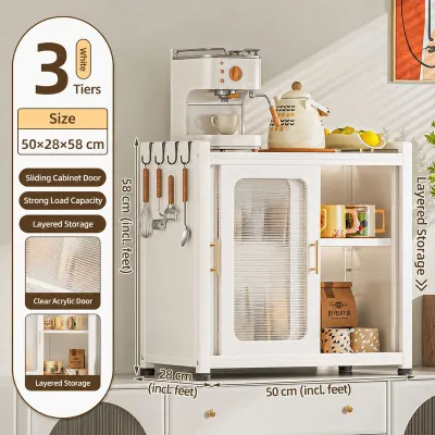 NINI Kitchen Counter Storage Cabinet Microwave Oven Rack Dustproof Organizer Shelf with Sliding Acrylic Door Kitchen Appliance Storage Cabinet
