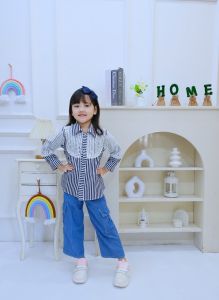 SETELAN JEANS KARAMOY 3IN1 ROMPI LEPAS ANAK PEREMPUAN USIA 3 - 12 TAHUN / SET DENIM TANGAN BRUKAT - ONESET VIRAL RAYA ANAK MODEL TERBARU