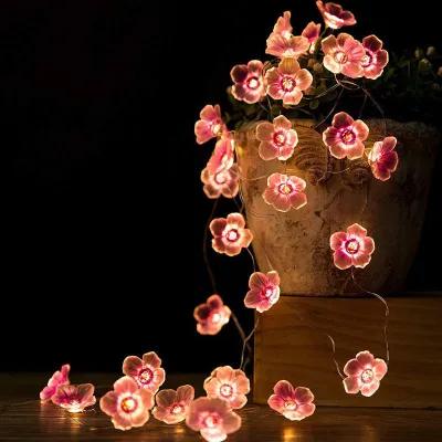 20/30LED Cherry Blossom Flower Garland Lamp Battery Operated LED String Fairy Lights Crystal Flowers Indoor Wedding Christmas Decors