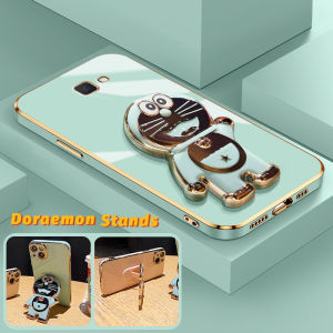 Casing Ponsel untuk Samsung J7 Prime 2 J7 Pro J7 2017 J7 2018 J2 Prime Case kilau metalik HP pola Doraemon casing ponsel Plating softcase silikon bungkus penuh kesing penutup pelindung streamline Phone Stands
