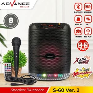 Advance S60 Speaker Bluetooth Karaoke Wireless Portable Super Bass Aktif BONUS Mic Kabel FREE ONGKIR
