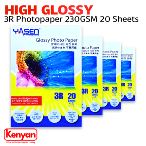 Yasen High Glossy Photopaper 20 Sheets/pack 230GSM A4/5R/4R/3R Size Glossy High Quality
