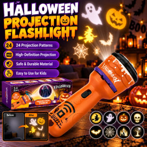 Halloween 24 Pattern Projection Flashlight Kids Projector Toy Pumpkin Ghost Light Halloween Party Decorations Festival Gift
