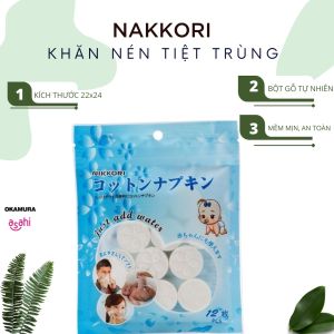 Khăn giấy nén tiệt trùng đa năng tiện dụng Nikkori Nhật Bàn gói 12 viên