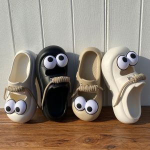2026 New EVA Big-Eye Lace-Up Cute Closed-Toe Slippers For Women Non-Slip Lazy Slippers For Outdoor Wear