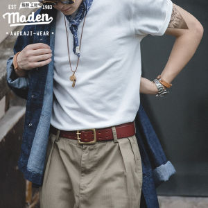 Maden Thương Hiệu Phong Cách Dụng Cụ Nam Người Cứng Rắn Quý Ông Đơn Giản Mỹ Retro Nặng 300G Màu Trơn Dày Carbon Chải T-Shirt Của Nam Giới Mùa Hè Nhà Giản Dị Tay Ngắn Vải Cotton Lỏng