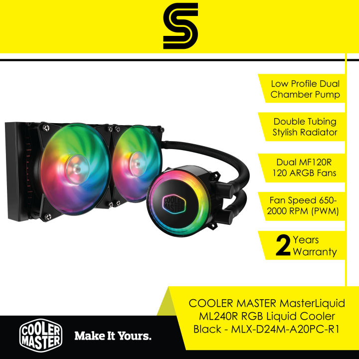 COOLER MASTER MasterLiquid ML240R RGB Liquid Cooler - Black - MLX-D24M-A20PC-R1