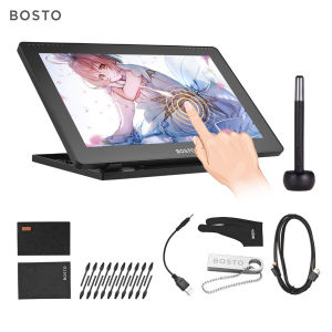 Bisofice BOSTO 16HD 15.6 Inch IPS Graphics Drawing Tablet Display Monitor 1920 * 1080 High Resolution 8192 Pressure Level with Rechargeable Stylus Pen/ 20pcs Pen Nips/ 16GB USB Disk/ Glove/ Cleaning Cloth/ Adjustable Stand