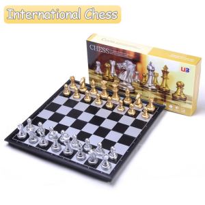 International Chess Portable Magnetic Chess Boards 32PCS Gold Silver Chess Foldable Chessboard Board Games