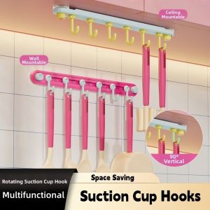 ILOIQD Plastic Suction Cup Hooks  Candy Color Non-Marking Towel 6 Head Hooks Practical Moisture-proof Kitchen Storage Hooks for Home