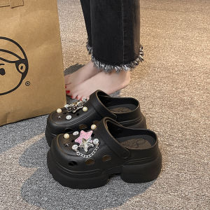 [Free Shipping] 10Cmeva Extra-Thick-Soled Clogs For Women Summer 2025 New Style Beach Sandals With Toe Protection Designed For Outdoor Wear And Height Enhancement