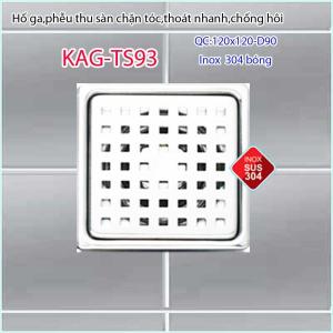 [HCM]Phễu thoát sàn 12x12cm KAG-TS93 (D9cm)  inox 304 hố ga thoát sàn khách sạn cho ống D90mm mặt caro chống mùi hôi thoát nhanh chặn tóc tốt