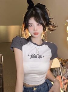 Áo Croptop Ngắn Tay Thêu Chữ Xinh BABY Ở Ngực Dễ Thương BB1 / Áo Thun Nữ Phối Màu Có Thêu Logo