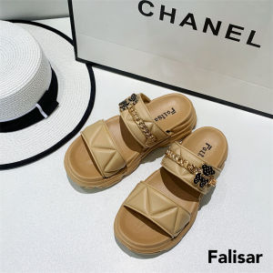 Falisar สินค้าแนะนำ รองเท้าลำลองรองเท้าแตะหญิง รองเท้าแฟชั่น2023 ดีเทลสายคาดสองสเต็ป มีสีให้เลือกเยอะมากแม่ ปังปุริเย่ size36-41 No.8079-B