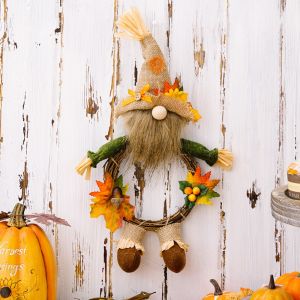 Thanksgiving Gnomes Fall Plush Autumn Vine Wreath Dwarf Doll Ornament Gnomes Decorations for Home Tiered Tray Tabletop Decor