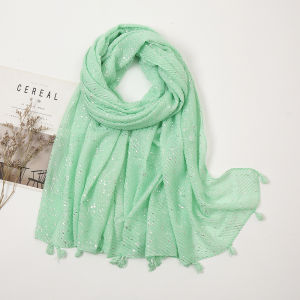 Jifang Plain Pleated Crush Stamping Silver Dots Cotton Linen Shawl Pashmina with Tassels Muslim Hijab Shawls WJ752