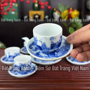 Bộ Ấm Pha Trà Men Lam Quả Hồng Bát Tràng Trúc Lâm Thất Hiền - Ấm Dung Tích 350ML