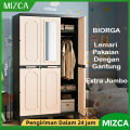 MIZCA BIORGA Lemari Pakaian Susun Plastik Dengan Gantung Kunci Cermin Ukuran JUMBO 105 x 50 x 175 cm 3 Pintu. 