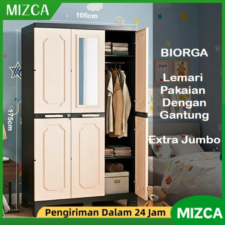 MIZCA%20BIORGA%20Lemari%20Pakaian%20Susun%20Plastik%20Dengan%20Gantung%20Kunci%20Cermin%20Ukuran%20JUMBO%20105%20x%2050%20x%20175%20cm%203%20Pintu%20-%20Image%202