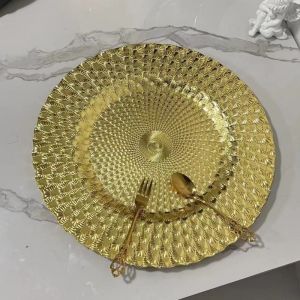 Vintage Baroque Style PVC Embossed Charger Plate Wedding Hotel Party Craft Tray Plastic Plate 14inch Craft Tray