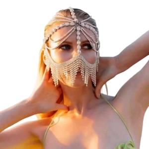 Tinh Tế Thạch Tassels Veil Mặt Nạ Mũ sắt Đối Với Phụ Nữ Đầu Chuỗi Decors tiệc khiêu vũ phụ kiện trang phục