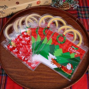 【Hibeautylife】 20/10 unit krismas Candy Cookie Bags Self-sealing Snacks Tote Bag Handbags Xmas parti hiasan hadiah pembungkusan kantung bekalan